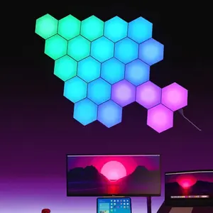 Hexagon Wall Lights Touch Control - Modular RGB LED Honeycomb Panel Lights with Music Sync, RGB LED Ambient Lighting for Bedroom Gaming Room Decor
