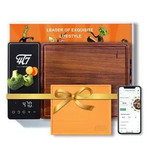 4T7 Smart Meal Prep System, Smart Cutting Board Set, Walnut Wood and Wheat Straw Chopping Boards, Weigh, Timer, App Calorie Counter, Juice Grooves, Health Management, Best Gift, The Smart Food Prep Station