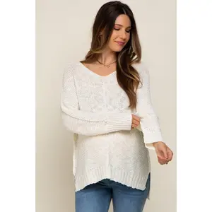 Cream Chunky Knit Side Slit Maternity Sweater