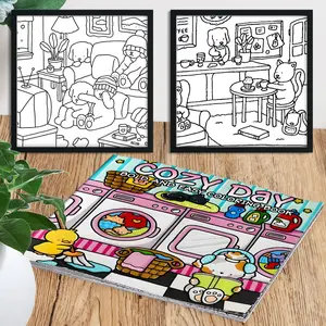 1PC Cozy Day Adult Coloring Book, 20 Pages, Party Holiday Gift,  Stress Relief Fill-In Drawing Book, Doodle Books