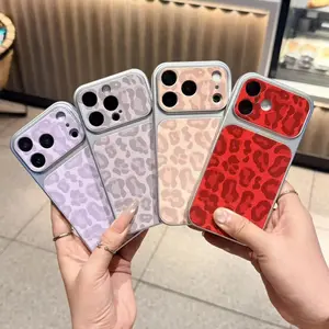 Leopard Print Phone Case for iPhone 17 Pro Max 16 15 14 13 12 11 Big Window Camera Lens Protector Full Body Shockproof Cover Luxury Leather Texture Cute Cartoon Animal Pattern Aesthetic Women Girls Trendy Creative Shell Skin Housing Design
