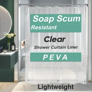 HOT 1pc Lightweight Clear Shower Liner with Magnets  Waterproof Bathroom Shower Liner with Hooks  Home Decor  Bathroom Accessory