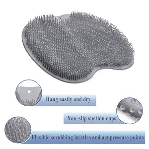 A non slip foot exfoliating pad that removes dead skin and calluses, massages the feet to relax, designed for non slip safety, easy to install suction cups, bathroom shower use, foot dead skin removal, foot massage, daily foot care, home hydrotherapy