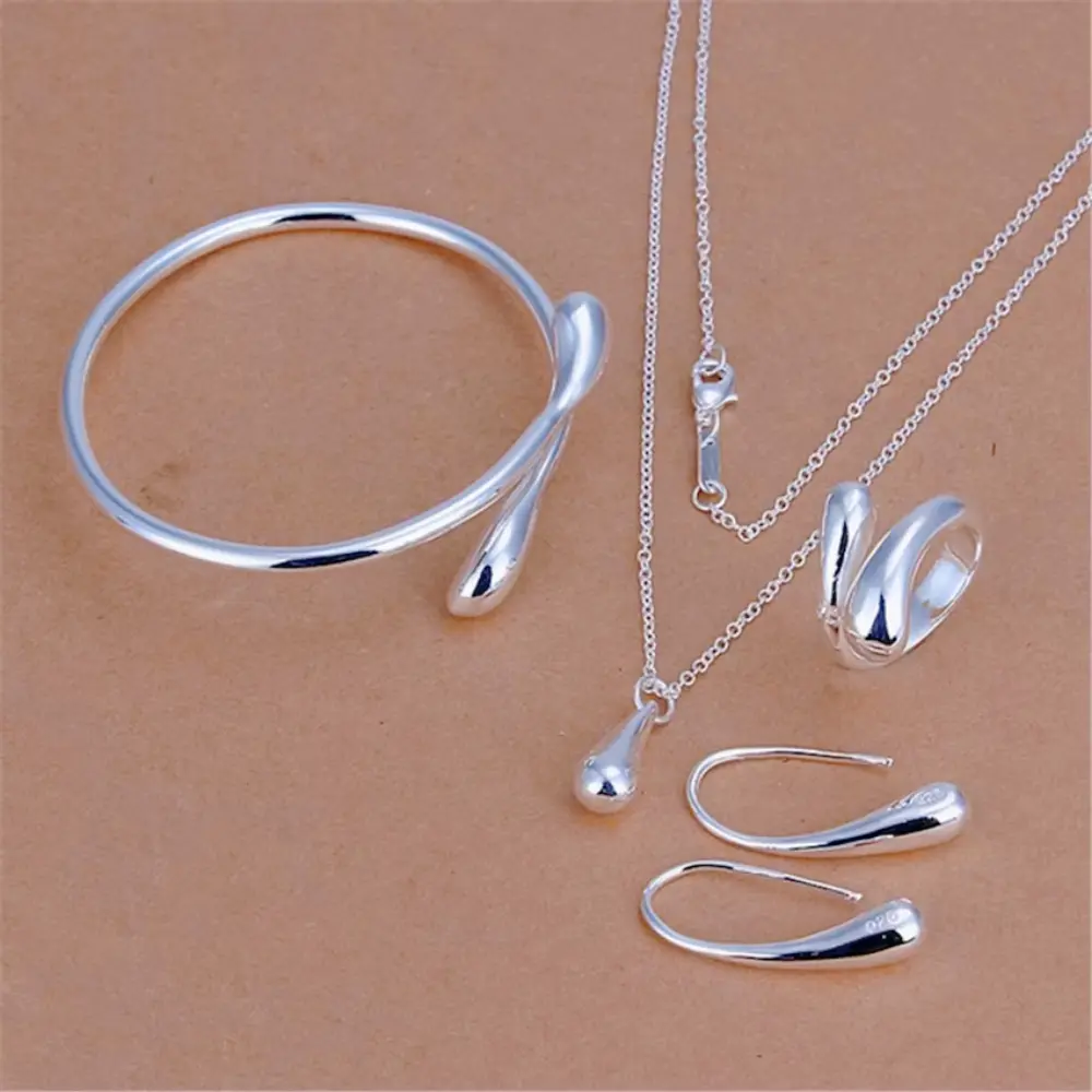 LUX-JEWEL - Charms 925 Sterling Silver Water drop Pendant bangle Bracelet necklace earring ring for women Fashion Party Jewelry set