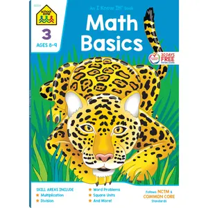 School Zone Math Basics Grade 3 Workbook – Addition, Subtraction, Multiplication, Division, and More – Ages 8-9, 64 Pages, Classroom or At-Home Practice