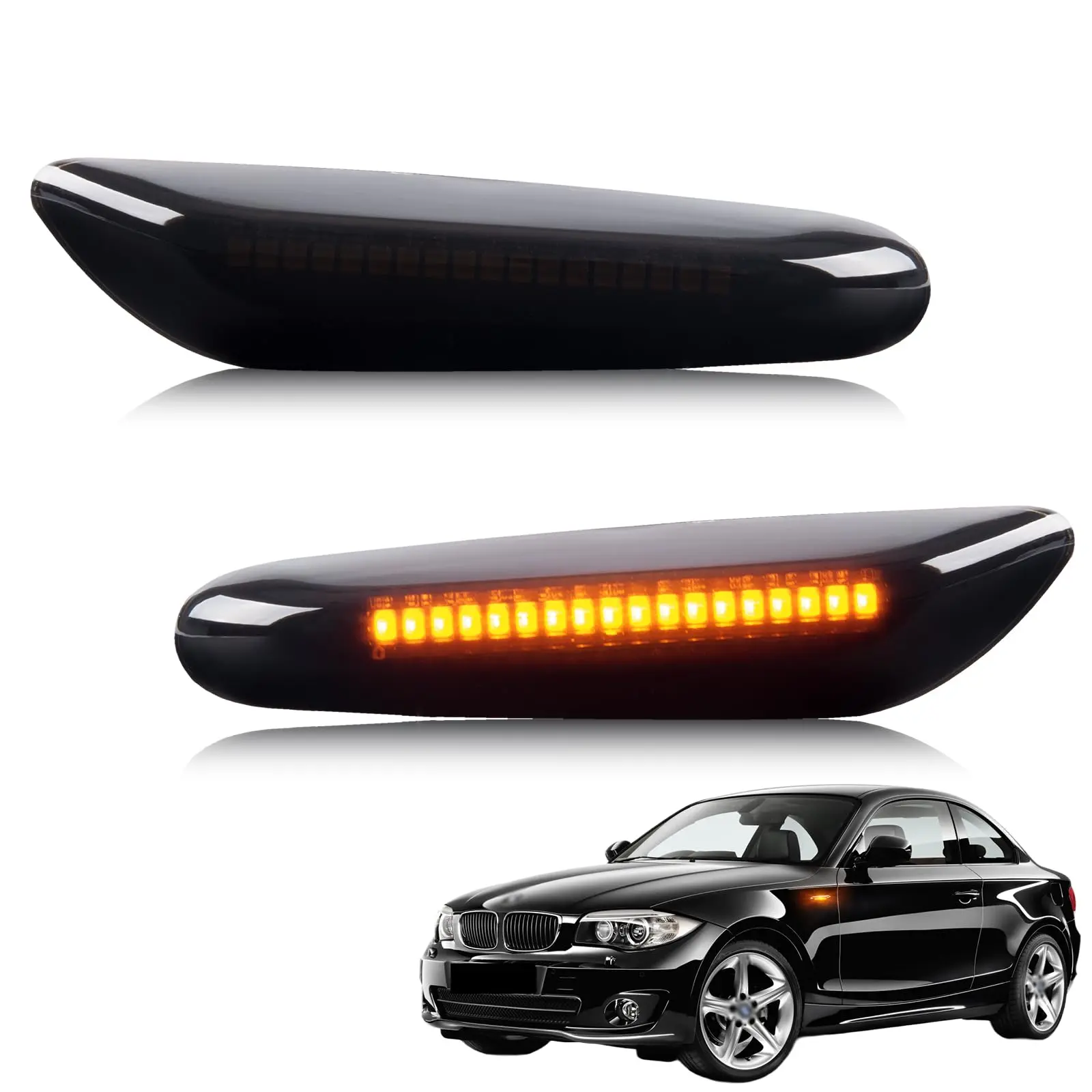 Gempro 2-Pack Super Bright Amber LED Side Marker Turn Signal Lights, Smoke Lens Blinker, Plug & Play for BMW E46 E53 E60 E61 E81 E82 E83 E84 E87 E88 E90 E91 E92 E93 X1 X3 Car Light Upgrade