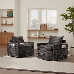 Swivel Chair with Soft Cushion and Throw Pillow, Modern 360 Degree Swivel-Chair with Armrest, 【2 Packages Shipping】Comfy Plush Corduroy Armchair Single Sofa for Living Room, Bedroom, Waiting Room