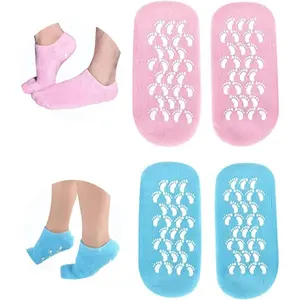 Moisturizing Gel Socks for Women, Full Foot Silicone Socks (Up to Size 7.5)-2 Pairs Spa Foot Socks with Aloe Vera, Vitamin E & Oil for Dry Cracked Feet, Heel Repair Treatment