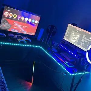 Mr IRONSTONE L Shaped Gaming Desk with Carbon Fiber Surface Corner Computer Desk for Enhanced Gaming Experience