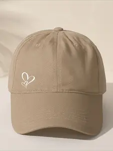 Cute Heart Print Baseball Cap Beige with White Hearts Adjustable Snapback Unisex Fashion Hat Casual Stylish Hand or Dry Wash Durable Headwear Heart Fc