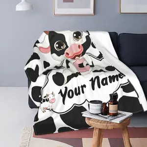 Customized printed blankets for personalized black cows and cute white cow printed sofas, Christmas and birthday gifts
