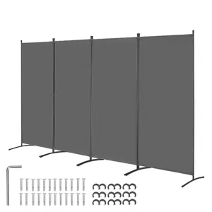 summervibes Portable Folding 4-Panel Fabric Privacy Screen Room Divider, Freestanding Partition with Set of 4 Fabric Panels for Room Separation, Ideal for Office, Bedroom, Grey