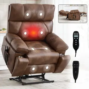 Heavy-Duty Faux Leather Massage Recliner Chair with Dual Motors, Vibrating Heat Massage, Hidden Cup Holders, Infinite Positions, 350 LBS Capacity, Power Remote, Medium-Firm Fiber Foam and Polyester Fill, Easy Setup, Brown