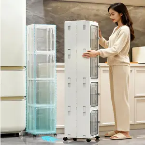 Portable Foldable Storage Cabinet Slim Narrow Space Mobile Universal Wheels Magnetic Door Multilayer Dustproof Organizer For Bathroom Kitchen Toilet