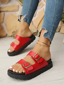 Women's Thick Sole Adjustable Sandals, Multi-Color Buckle Design, Comfortable Casual Shoes, Durable and Fashionable, Perfect for Daily Wear