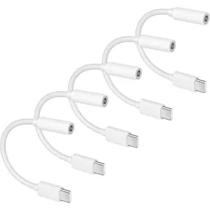 5 Pack USB C to 3.5mm Headphone Jack Adapter Type C Audio Aux  Dongle Compatible with  16/15/15 Plus/15 Pro/15 Pro Max/iPad/Pixel,  Galaxy S23 S22 S21 S20 Ultra Z Flip/Note(White)
