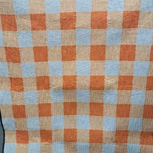Orange gingham Cotton Lightweight Washable