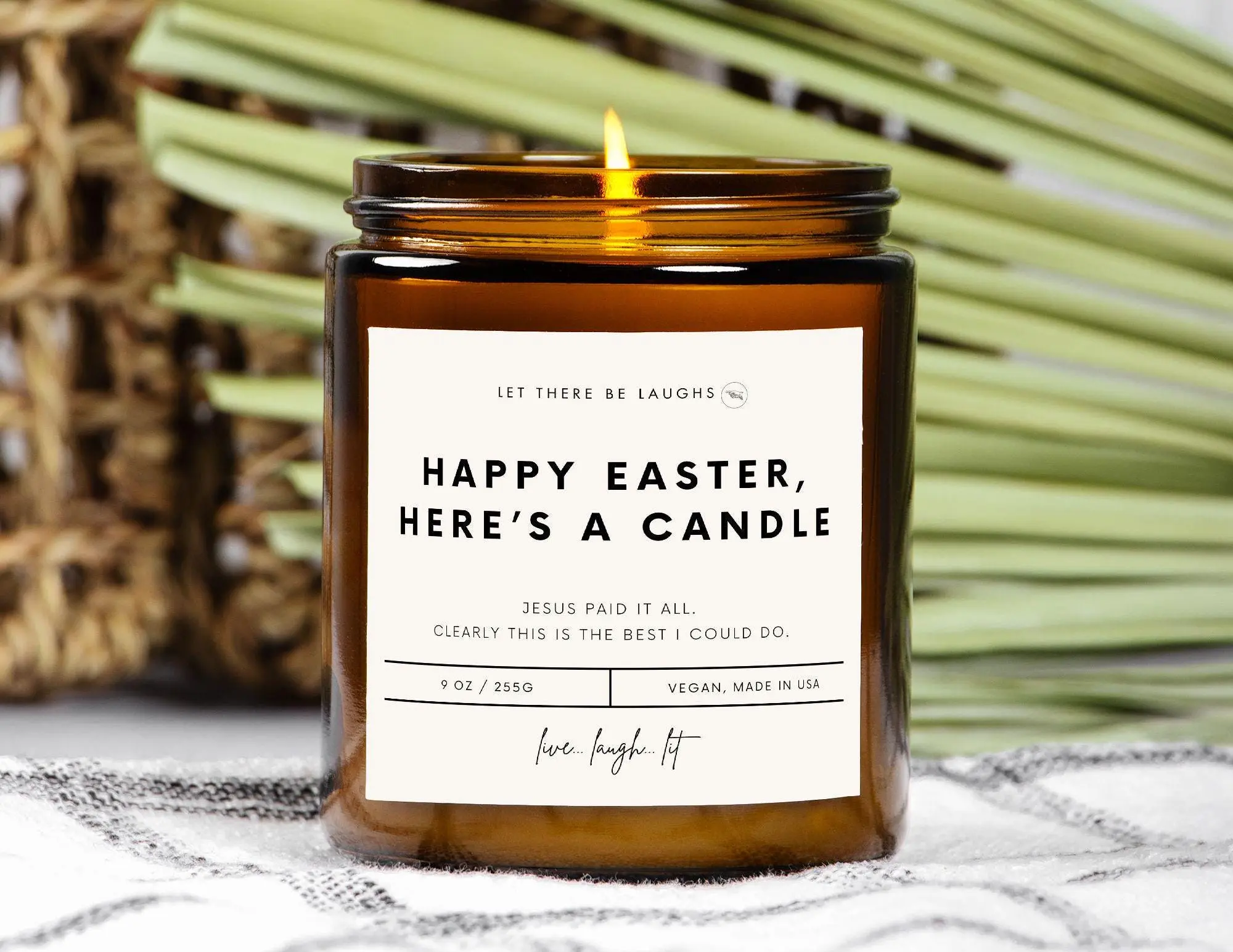 Funny Christian Easter Candle: Non-Toxic Amber Jar, Easter Gift