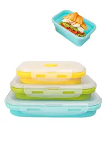 3 Pack Collapsible Silicone Food Storage Container, Lunch Boxes with Clip-on Lid, Stackable, Space Saving, Dishwasher Safe