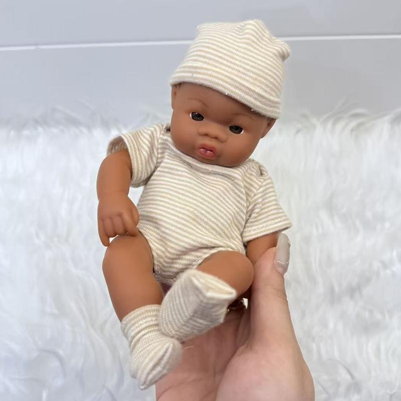 Mini American Aferican Baby Doll Halloween Decorations -19cm Dark Skin Brown-Skin MINI Baby Doll Toys ,Cheap Price with High Quality Kids Toys, Super Cute Small Baby Doll for Kids,Best Christmas Birthday Halloween Gift,Party Accessories
