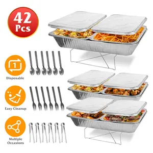 Set of 42Pcs Disposable Chafing Dish Buffet Set Chafing Servers with Covers Spoons Forks Tongs Full-Size Pans Food Warmers for Parties Events Catering Supplies With Utensils and Lids GPCT5373