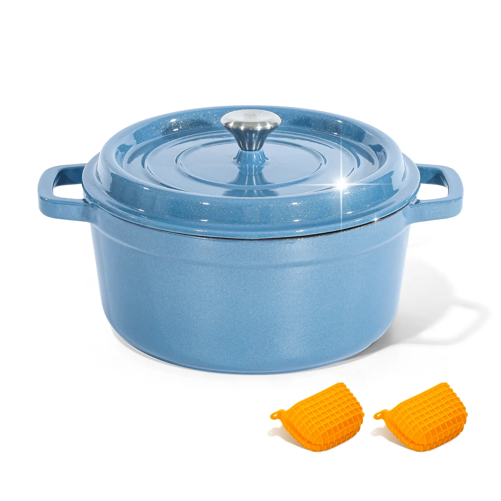 Roydx Glitter Dutch Oven Enamel Cast Iron cookware for Breads, Soups, Stews, Chilis, and One-Pot Meals Kitchen Lid Silicone Stainless Handles