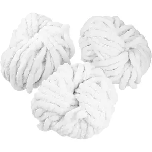 iDIY Chunky Yarn 3 Pack Skeins (72 Yards) - White - Fluffy Chenille Yarn Perfect for Blankets, Arm Knitting, Crocheting and DIY Crafts and Projects!