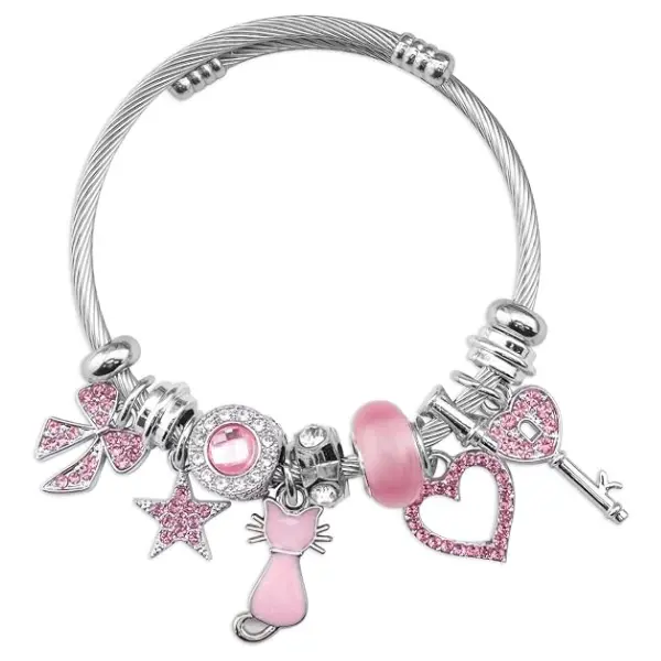 Fall Halloween Gift Cat Bracelet for Women , Accessories Pink Charms for Bracelets