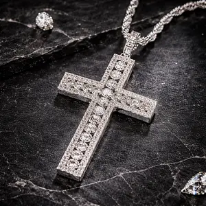 Dripped out channel Set Cross Necklace