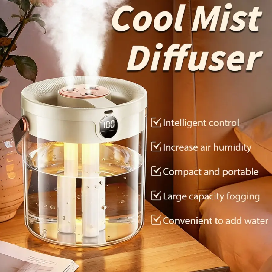 Bedroom Mist Humidifier for Large Rooms. Adjustable Large Volume Spray, Low Noise Design, Auto Shut Off, Portable Water Tank. Works Great for Bedroom, Office, Apartment & Indoor Rooms. 3 Colors Choices to Pick