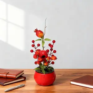 New Year Home Decoration Fruit Pomegranate Tree Ornament, Spring Festival Atmosphere Fake Plant, Perfect for Celebrations, Decorative Desk Plant, Artificial Fake Plants