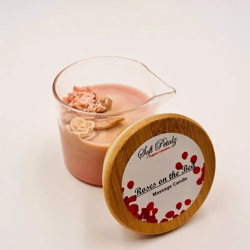 Soft Petalz Massage Candle, a Cozy Moisturizing Body Oil for Relaxation with Shea Butter & Olive Oil, Vanilla & Coconut Fragrance, Creamy, Scented, Lavender, Bath, Light, Body Care, Floral