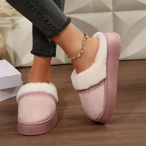 Women's Warm Winter Platform Slippers Women Fuzzy Lined House Shoes with Decorative Stitching Detail Indoor Outdoor Shoes
