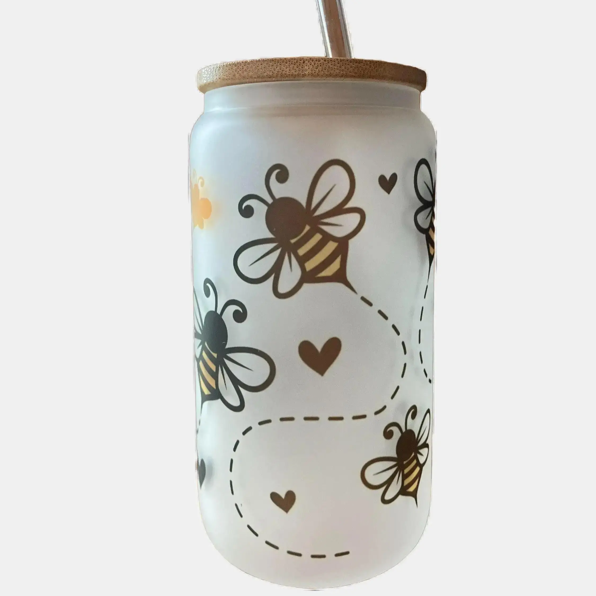 Buzzing Bees 16oz Glass Can, beer can glass, glass, coffee, iced tea Drinkware