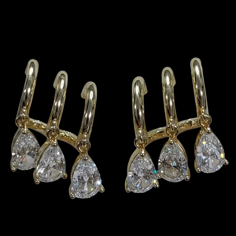 14k Plated Zircon Earrings - 3-in-1 Design, Durable Against Water, Chlorine and Sweat