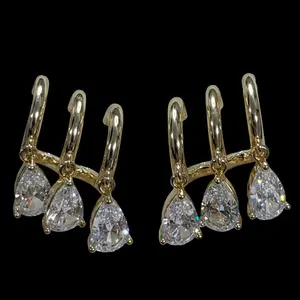 14k Plated Zircon Earrings - 3-in-1 Design, Durable Against Water, Chlorine and Sweat