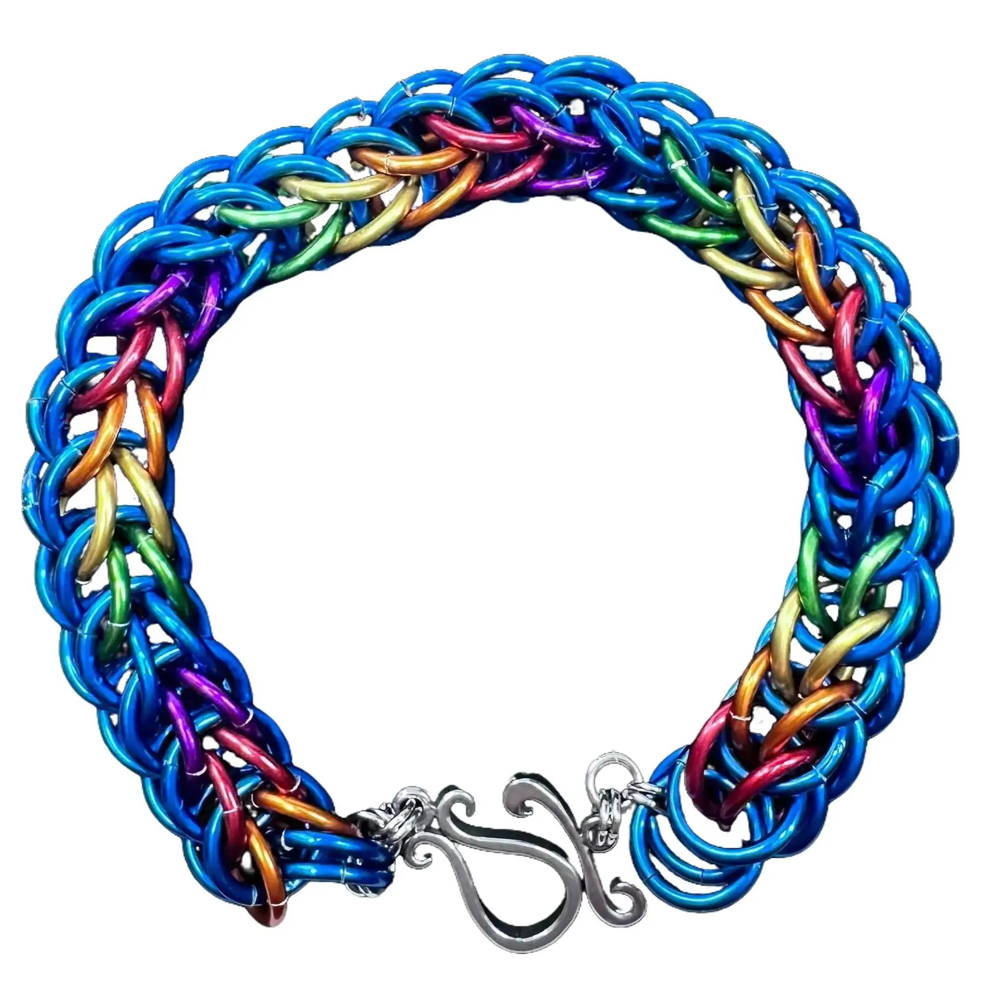 Full Persian Rainbow/Blue Aluminum Chainmaille Bracelet