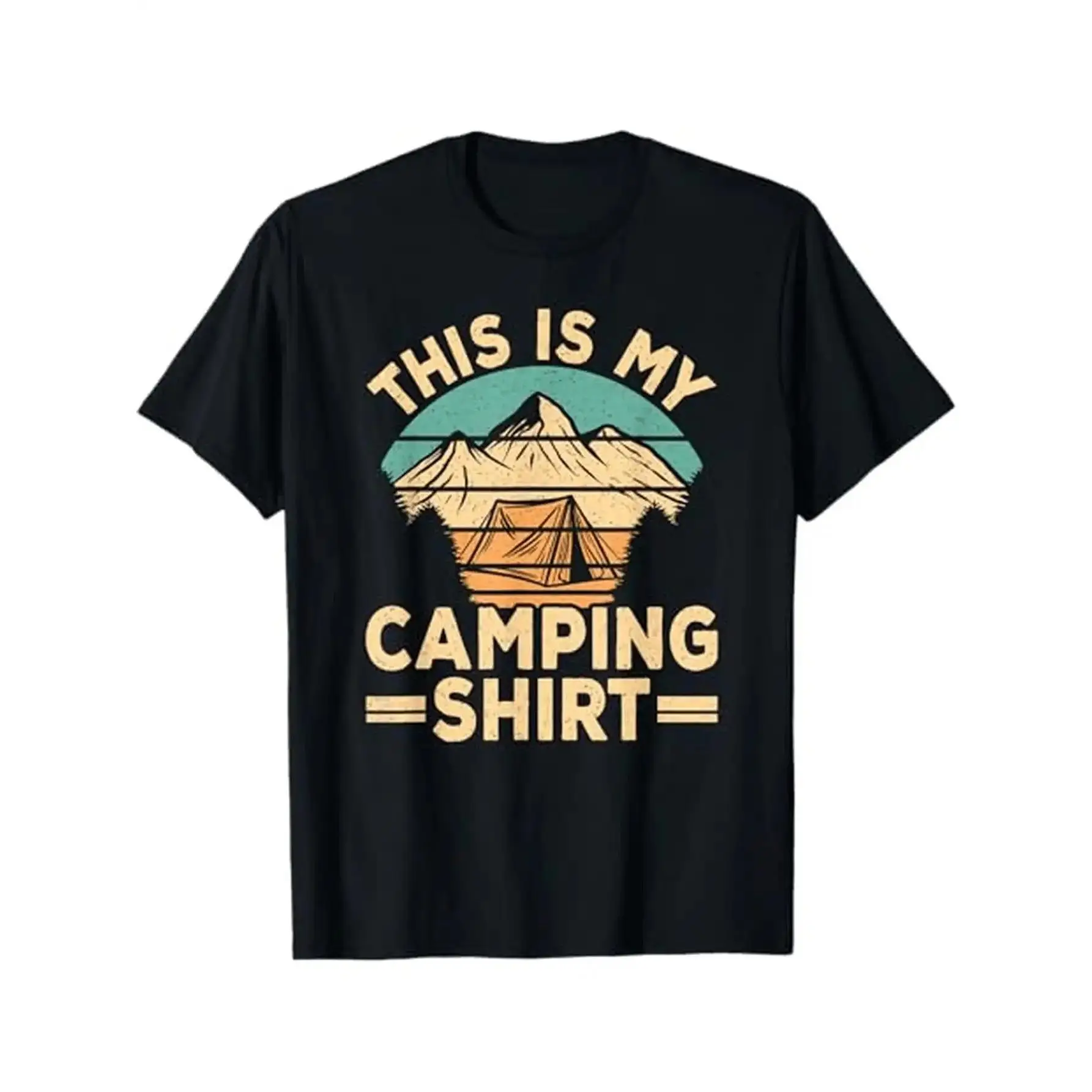 Men's & Women's Retro Camping T-Shirt 100% Cotton Short Sleeve Tee with Camper Van Graphic Print, Breathable Round Neck Shirt for, Outdoor Adventures & Casual Wear - Vintage Camping Design for all-Season