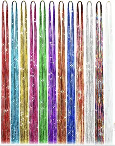 Hair Tinsel Assorted Colors with Beads and Installation Tools for Festivals Parties & Special Events 12 Pack for Blondes Brunettes or Black Hair Easy Install Kit 12 Packs of 46" Tinsel Strands