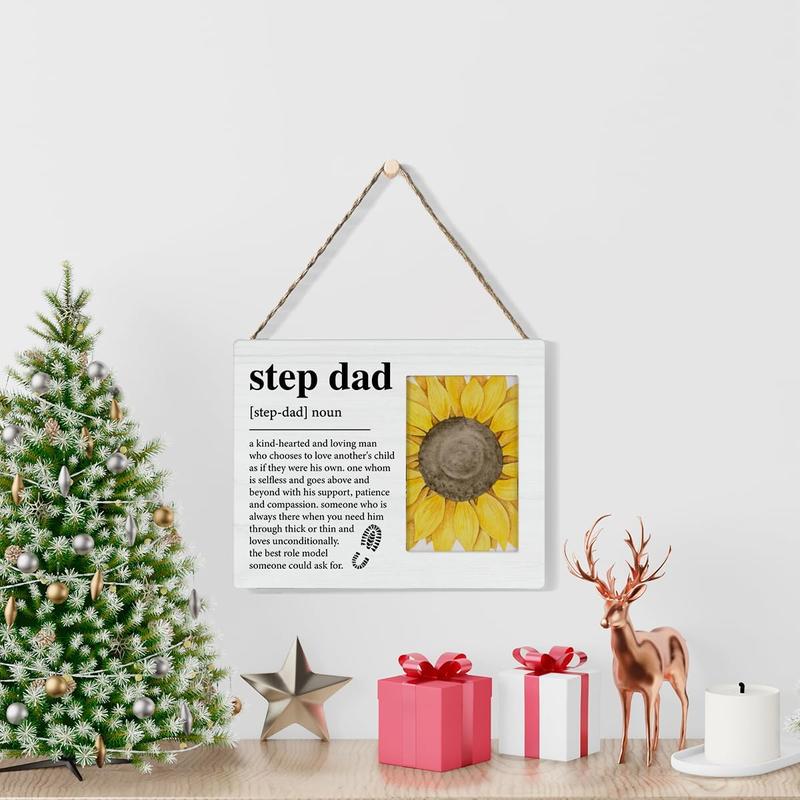 Step Dad Stepfather Bonus Dad Gift, Stepfather Wood Picture Frame Gift Step Dad Definition Wooden Photo Frame Gift for Father's Day Christmas, Tabletop and Wall Mounting, Display Photo 4x6 Inch
