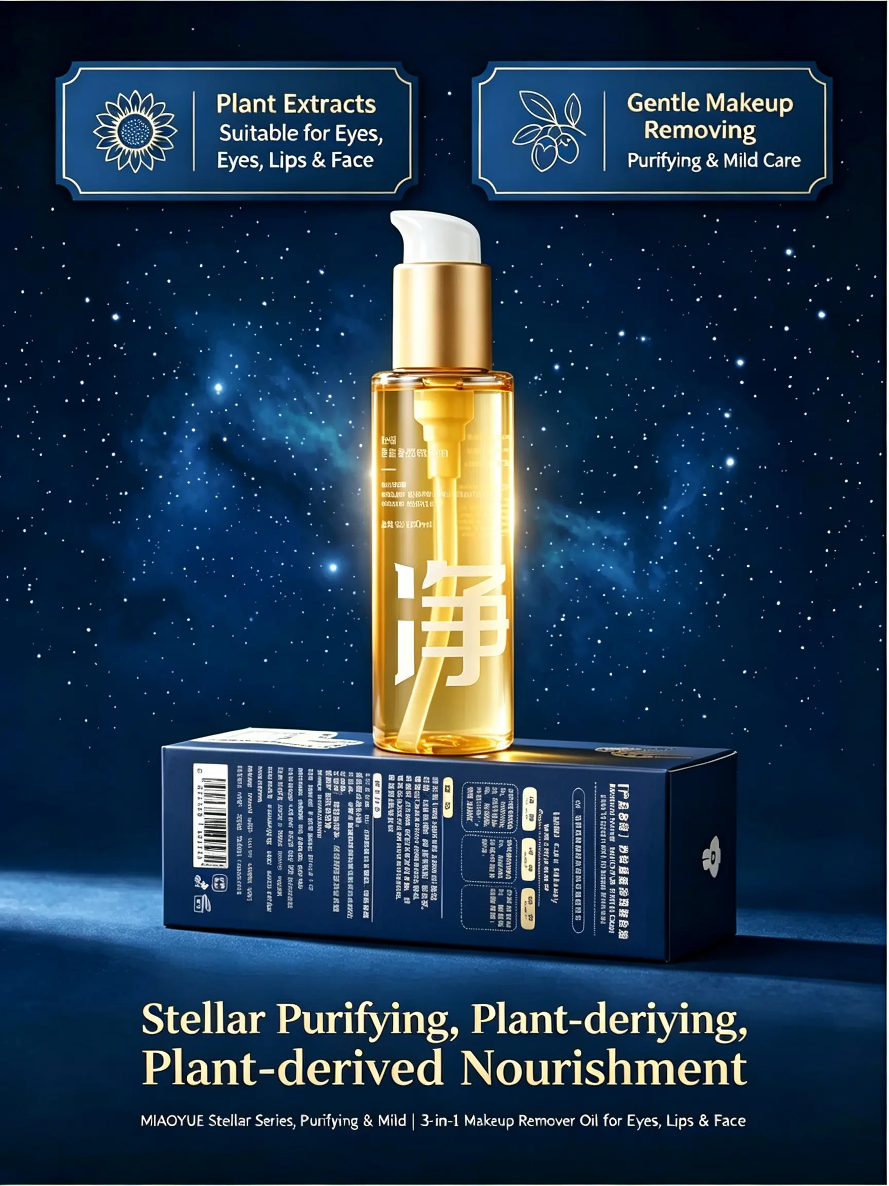 MIAOYUE Xingche Clear & Pure Makeup Remover Oil — Plant-based makeup remover oil that is gentle and non-irritating, offering cleansing and nourishment; plant extract makeup remover oil