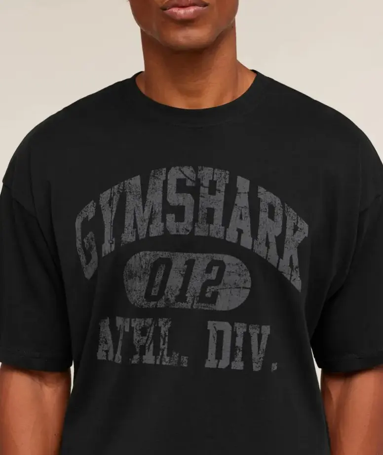 Gymshark Athletic Division Graphic Oversized T-Shirt – GS Black Cotton Gym Tee