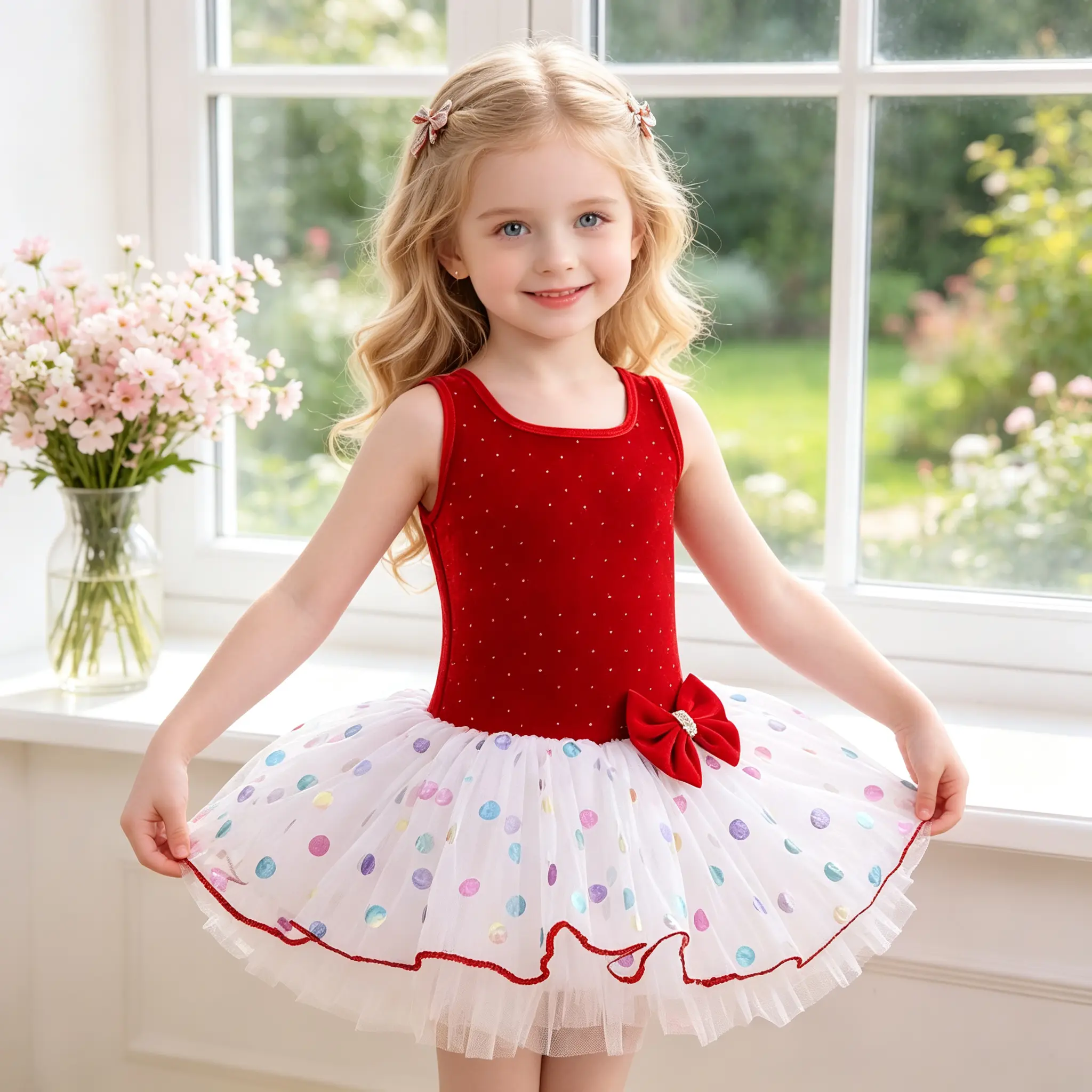 Girls Sleeveless Ballet Tutu Dress, Leotard with Colorful Polka Dot Tulle Skirt, Kids Ballerina Costume for Dance Recital Birthday Party