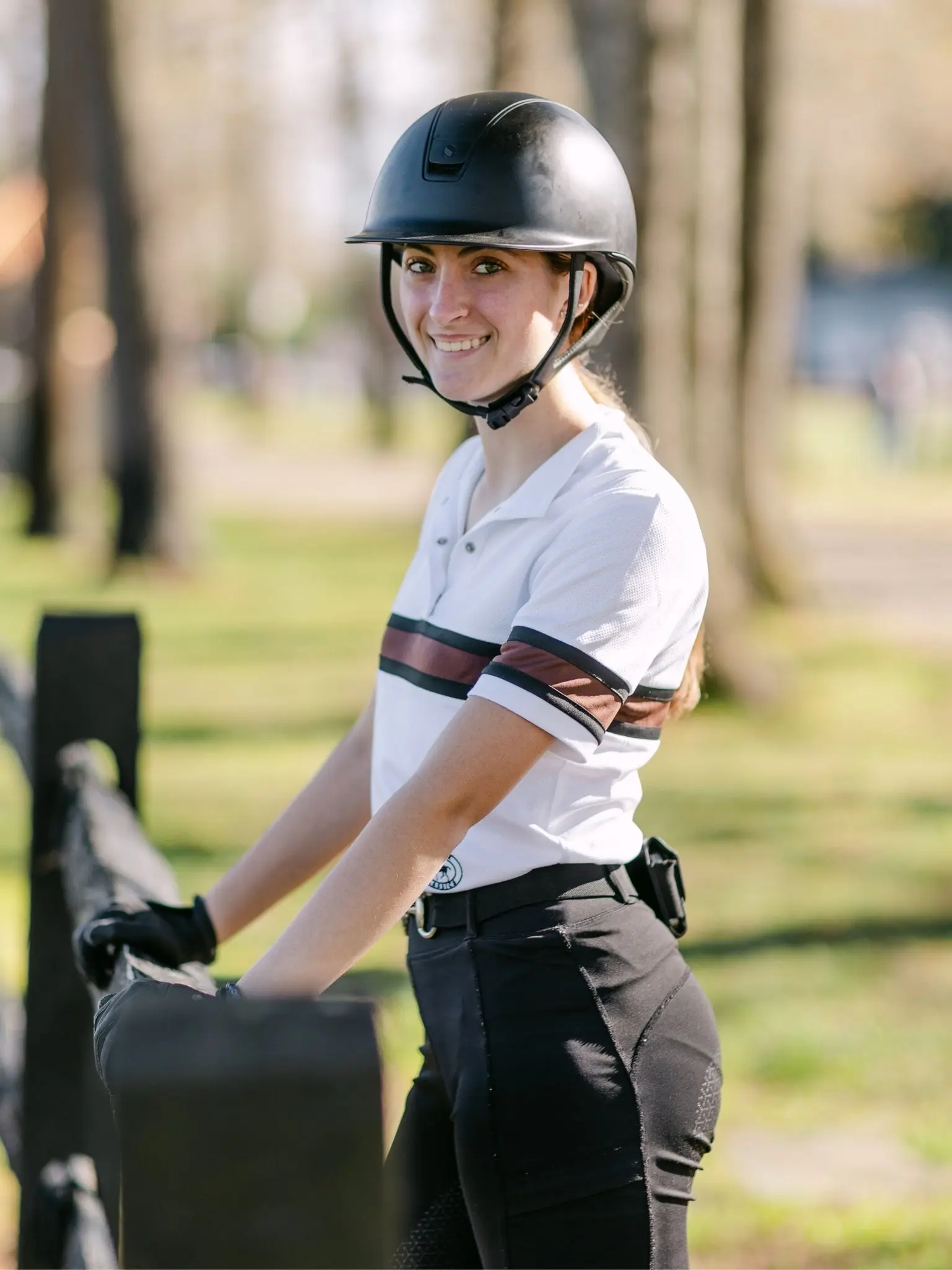 Cambridge Ladies Short Sleeve Show Shirt - White with Black & Chocolate