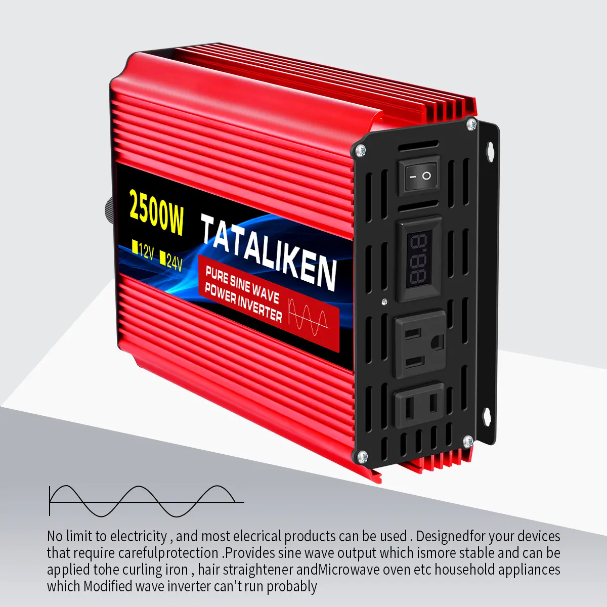 TATALIKEN Pure Sine Wave Inverter System - 2500W/3500W/4000W/5000W/6000W Portable DC 12V to AC 110V Power Inverter, Overload Protection, Ideal for Camping, Charging Mobile Phones & Computers