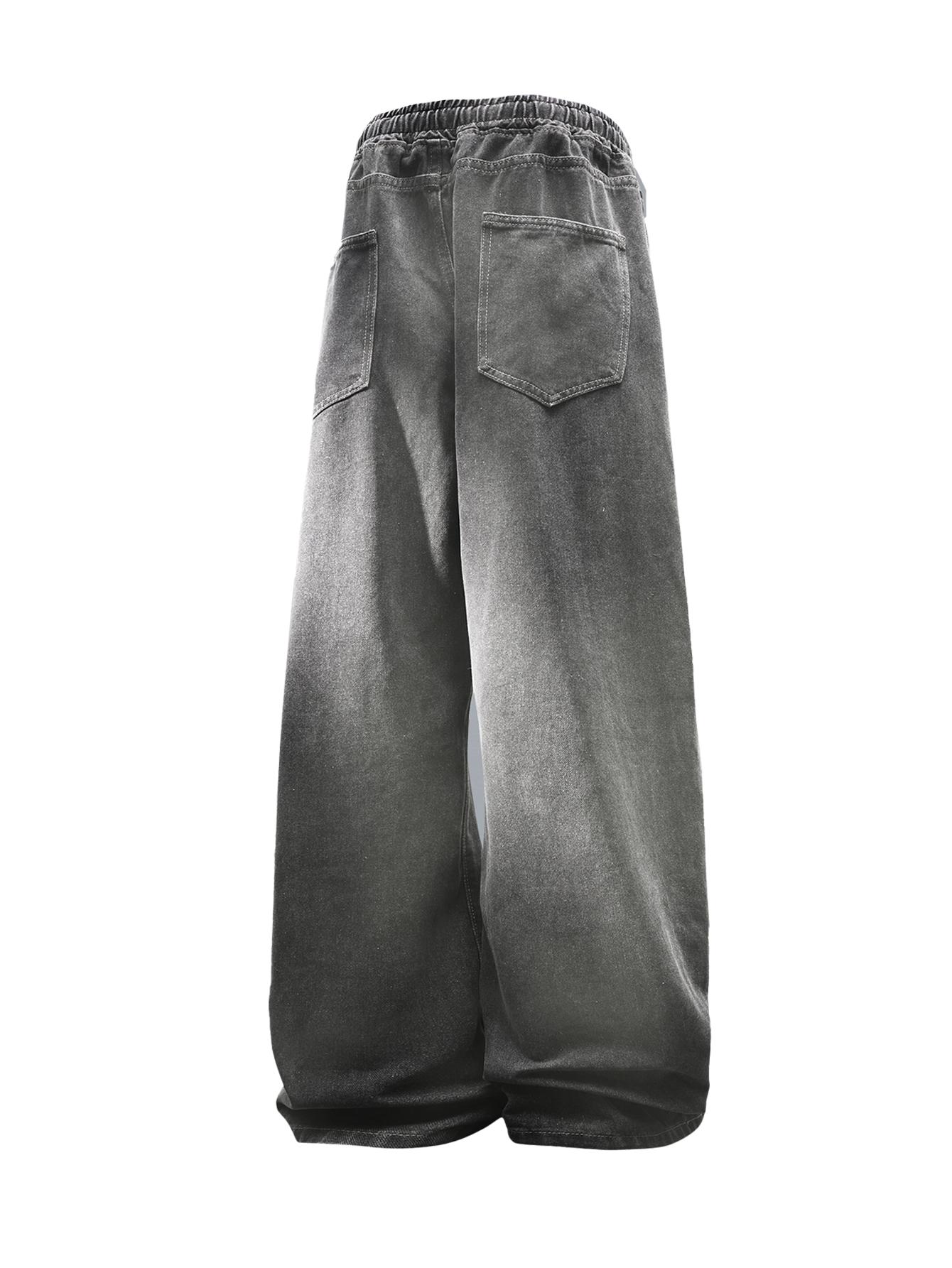 CCCMAI Men’s Vintage Loose Jeans Black Smoke Gray Blue Versatile Fashion Loose Jeans Menswear Streetwear Denim Pants Trouser Plain Pocket