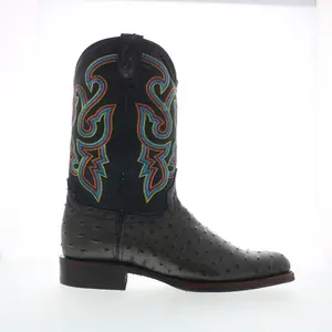 Dingo Ranger Ostrich Print Leather Mens Black Extra Wide Western Boots