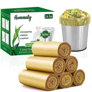 2.6 Gallon 240 pcs Small Golden Trash Bags, Strong Garbage Bags, Bathroom Gold Trash Can Bin Liners Unscented, Mini Plastic Bags for Office, Waste Basket Liner, Fit 6-10 Liters, 2-2.6 Gal