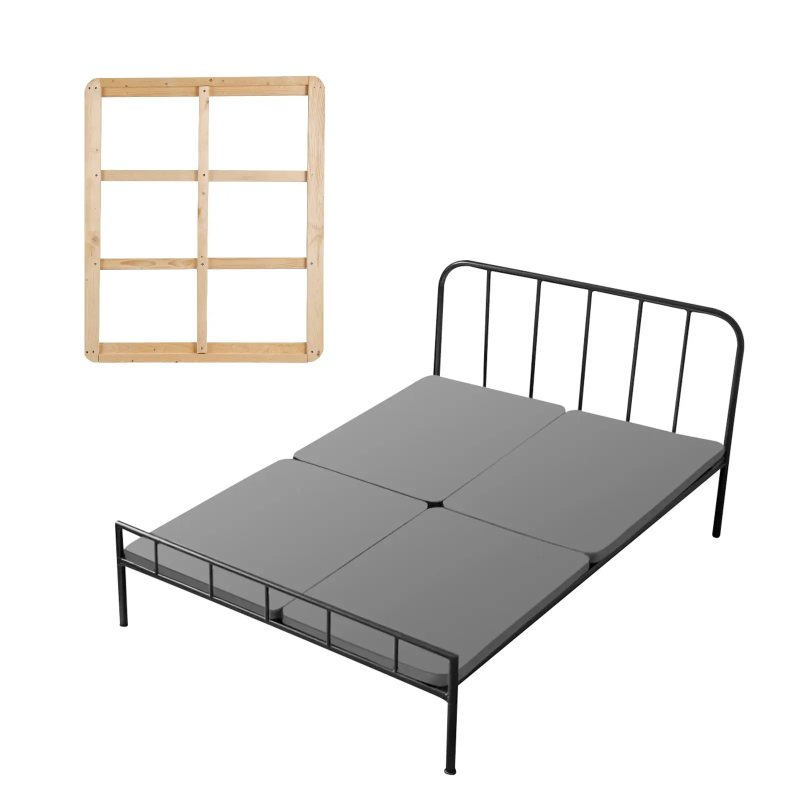 VEVOR Queen Size Rectangular Bunkie Board Mattress Base, 4-Piece Adjustable Gray Durable Wooden Slats (2010x1480x38mm), 200D Oxford Fabric Covering, Easy Connect, Sagging Support, Guesthouse Use, Assembly Required