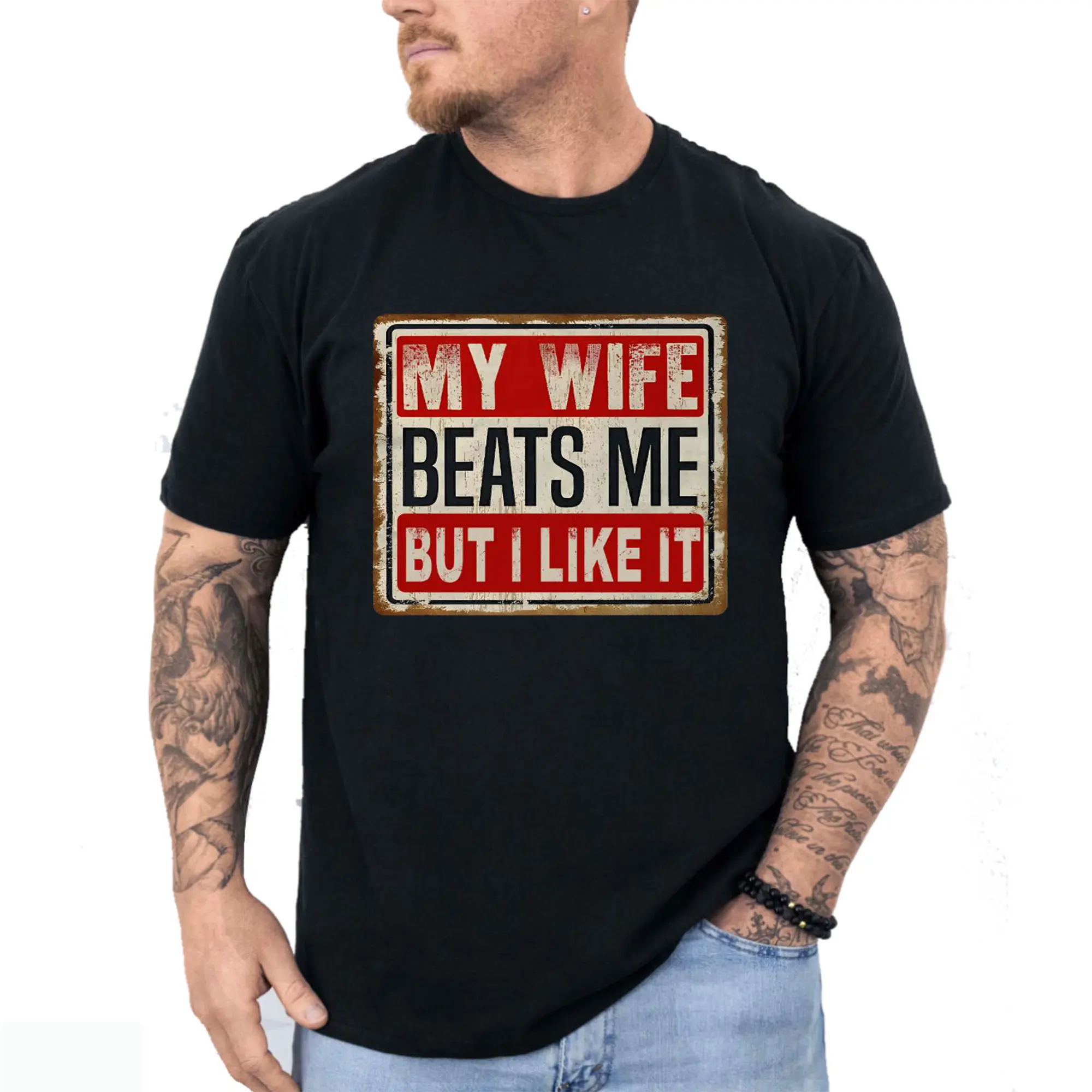 100% My Wife Beat Me couple Matching, But I Like It T-Shirt, Gift for Husband Graphic Printed Short Sleeve Tee Shirt, Women Cotton Fabric t, Women's Tops, Gift Shirt For Women, Womenswear, Cotton Fabric Couple Matching Shirt, Gift Couples